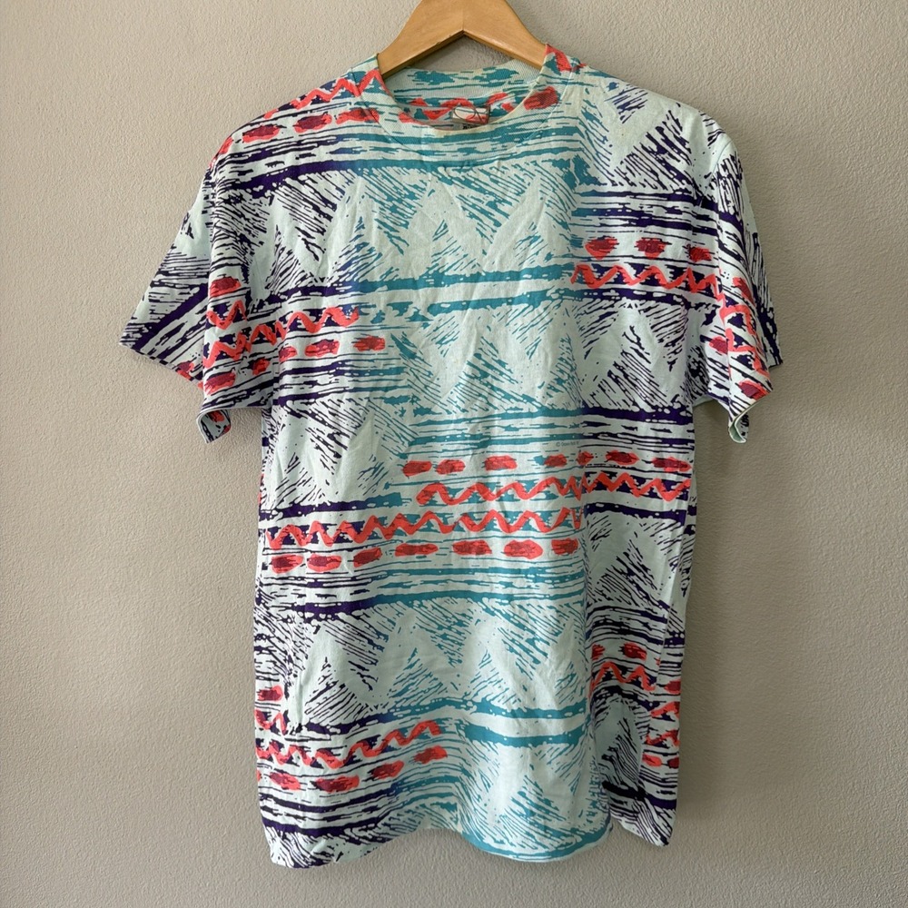 VTG 1991 Ocean Pacific OP Men's Tee Shirt Teal Purple Surfer Medium USA Cotton